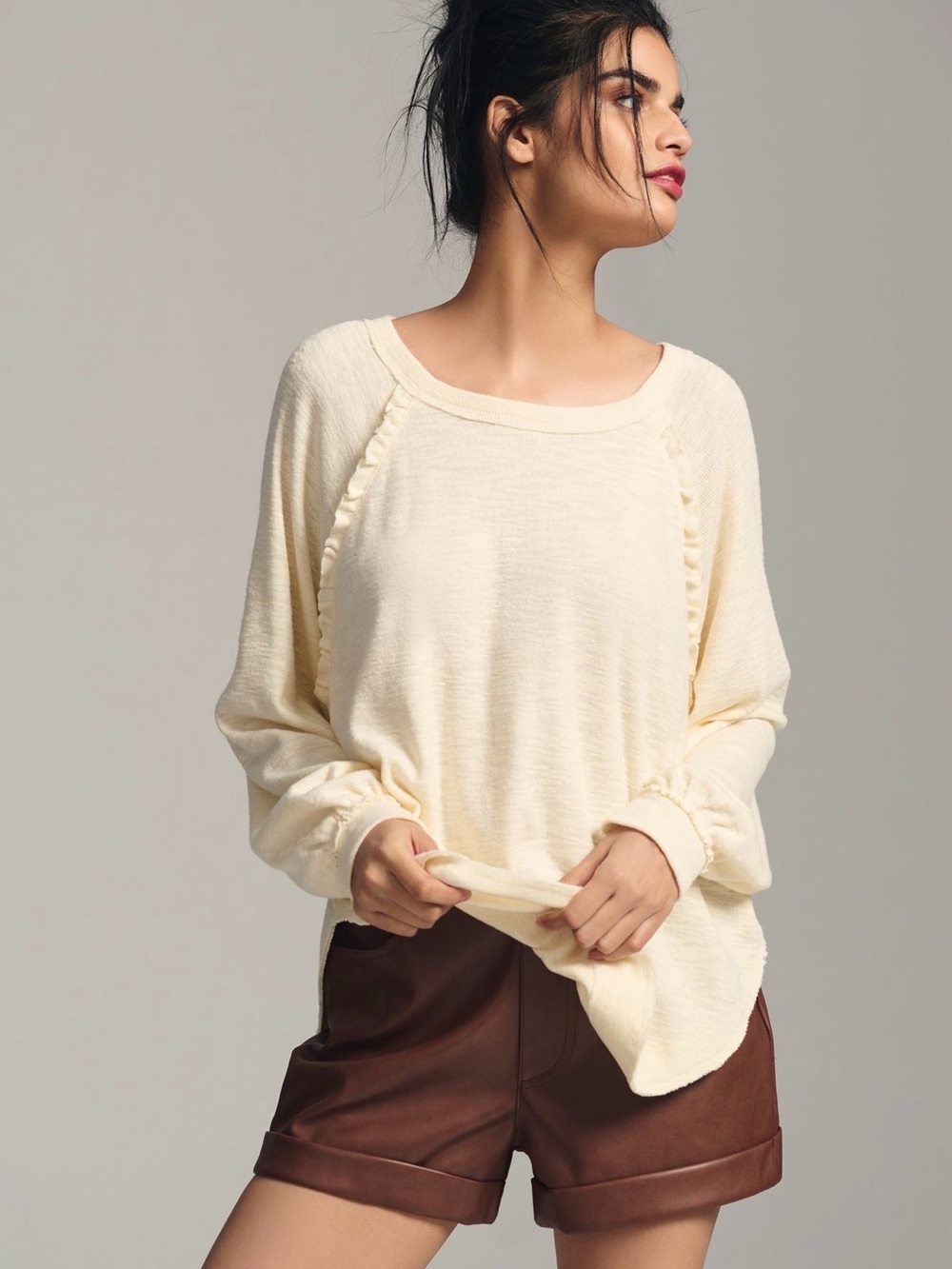 Pilcro Ruffle Raglan thermal Long-Sleeve top